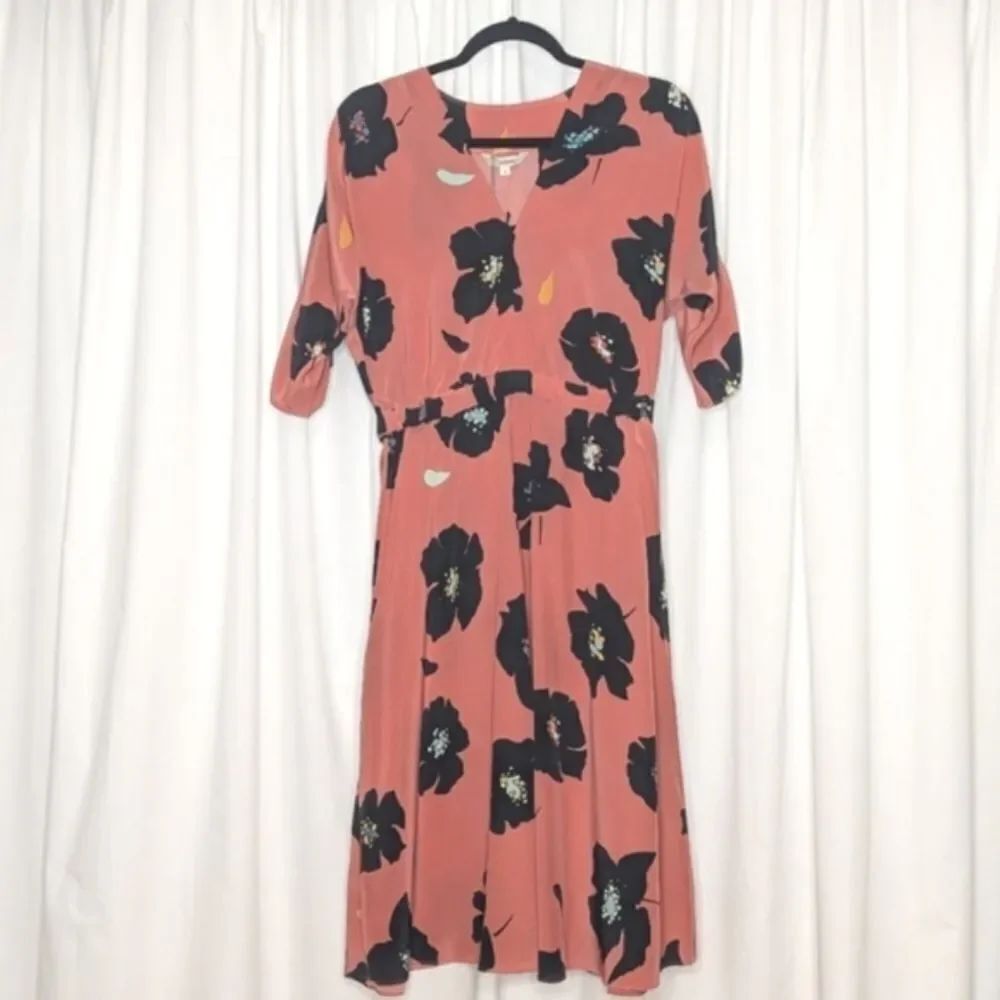 Tucker NYC Market Dress Rose Shadow Poppies in Crepe de Chine Silk Floral